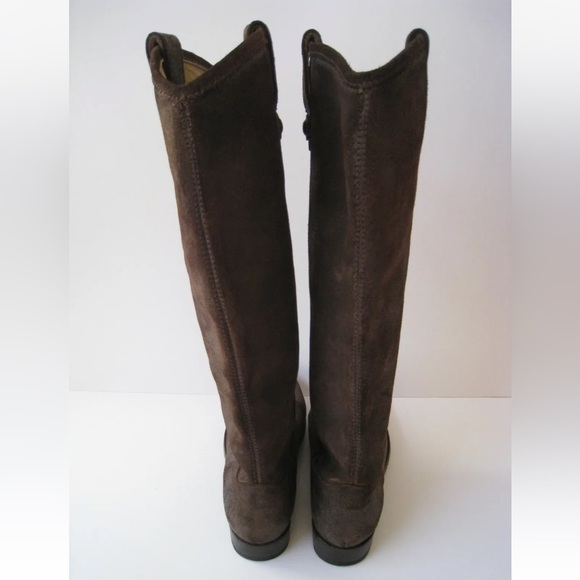 Frye Melissa Logo Distressed Western Boho Brown Leather Tall Riding Boots - Picture 3 of 7